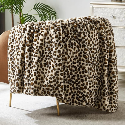 JONIYEAR Cozy Plush Brown Cheetah Faux Rabbit Fur Blanket Twin Size 60" x 70",Oversized Thick Fuzzy Leopard Lap Blankets for Women, Soft Fluffy Animal Printed Warm Shaggy Blanket for Winter, Beige