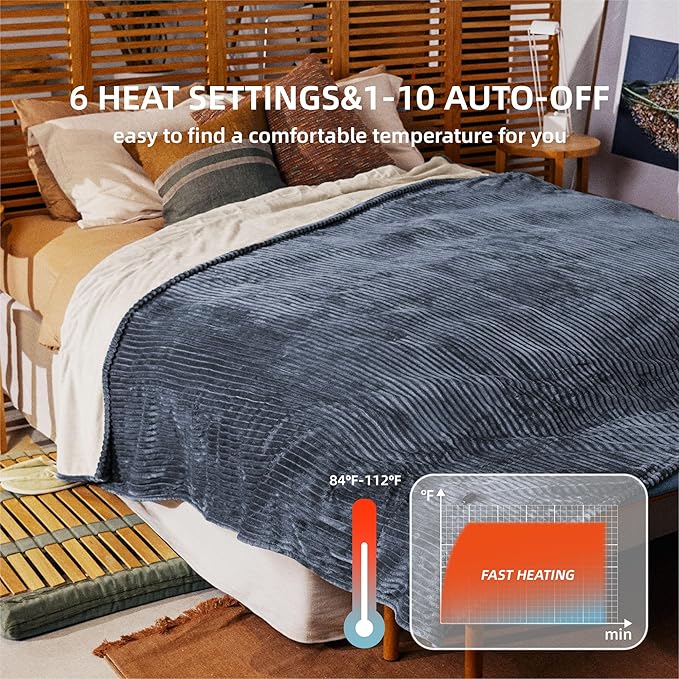 Heated Blanket Full Size 72"x84",ETL Certification- 10 Heating Levels Electric Blanket&1-10 Hour Auto Off,Heating Blanket with Dual Controller(Dark Blue)