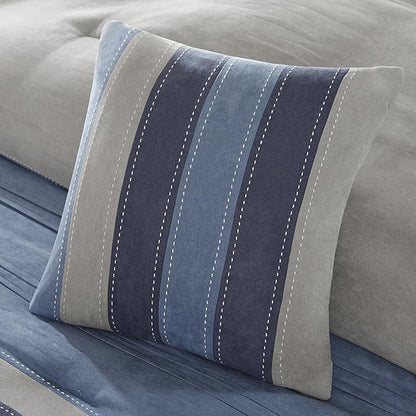 Madison Park Cozy Comforter Set Casual Modern Design - All Season Bedding, Matching Bed Skirt, Decorative Pillows, Collins, Suede Blue Grey King(104"x92") 7 Piece