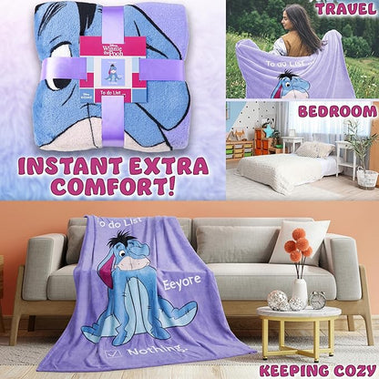 Disney Eeyore Throw Blanket Soft Fleece Blanket Bedroom Comforter 59 x 51” (Purple Eeyore)