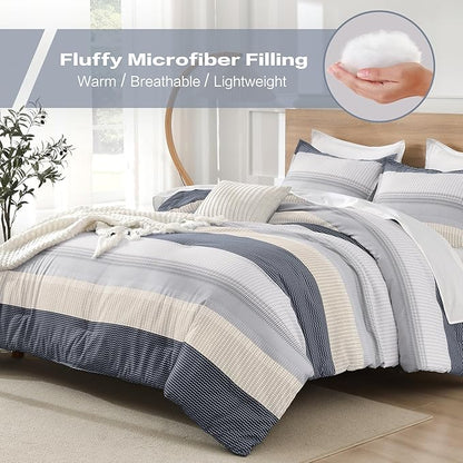 Litanika Comforter Set Twin/Twin XL Blue Yellow - 2 Pieces Lightweight Blue Yellow White Colorblock Stripe Fluffy Bedding Comforter Sets, All Season Bed Set