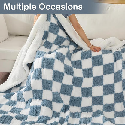 Electric Heated Blanket Full Size 72"×84" with 9 Heating Levels & 1-10Hs Auto Off, Checkered Plaid Double Sided Sherpa, Energy Efficient, Machine Washable, for Couch & Bed, Light Blue