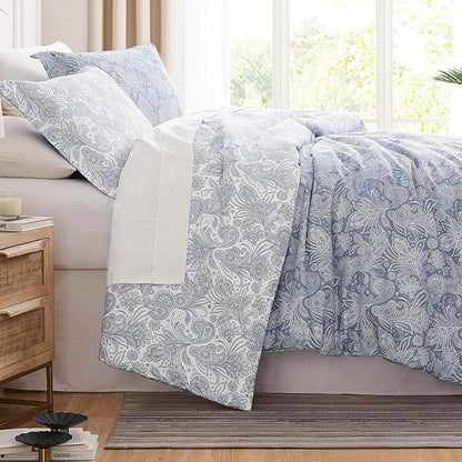 Southshore Fine Living, Inc. Extra Long Twin Comforter, Oversized Bedding Set, Down Alternative Paisley Bedspread, Reversible Bed Comforter, Twin/XL Comforter & Matching Pillow Sham, Blue/White
