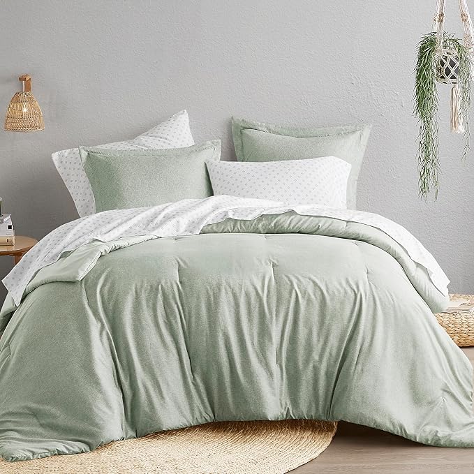 Comfort Spaces King 7 Pieces Comforter Set, Boho Bed Sets for King Size, Farmhouse Bedding Sets with Comforter, Gift Bed in a Bag with Comforter, Sheets, Pillowcases, and Shams,King, Sage Green