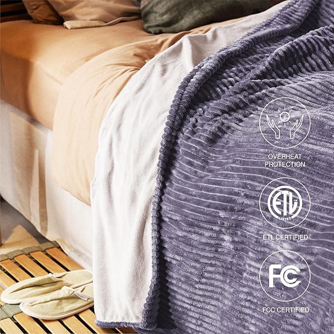 Heated Blanket King Size 100"x90",ETL Certification-10 Heating Levels Electric Blanket&1-10 Hour Auto Off,Heating Blanket with Dual Controller (Purple)