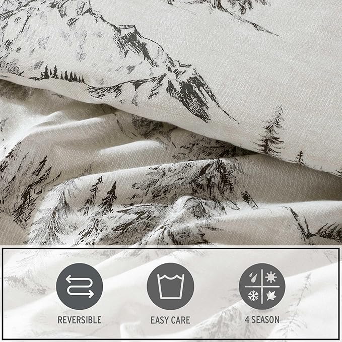 Eddie Bauer - Full/Queen Comforter Set, Reversible Bedding with Matching Sham(s), Super Soft and Cozy Home Decor (Rocky Mountain Cabin Grey, Queen)