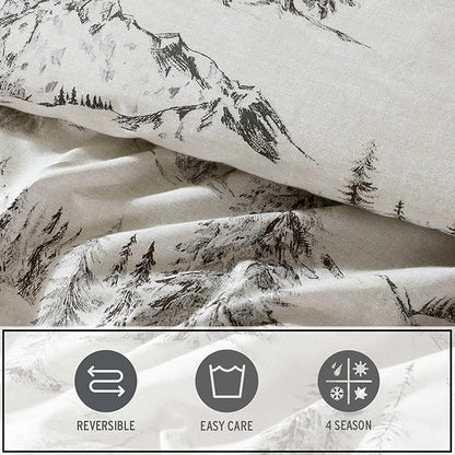 Eddie Bauer - Full/Queen Comforter Set, Reversible Bedding with Matching Sham(s), Super Soft and Cozy Home Decor (Rocky Mountain Cabin Grey, Queen)