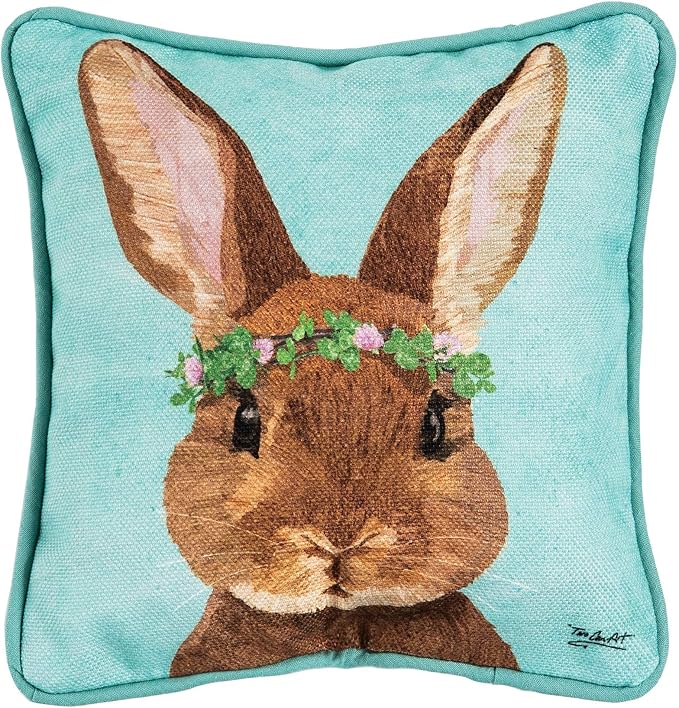 C&F Home Clover Crown Wreath Easter Bunny Rabbit Cotton Blend Small Petite Mini Printed Accent Pillow 8" x 8" Spring Springtime Home Living Room Sofa Couch Chair Bed Bedroom Decor Decoration 8" x 8"