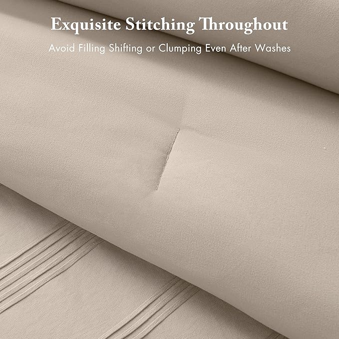 Madison Park Essentials Striped Comforter Set King, 7 Pieces Modern Minimalist Jacquard Bedding Set for All Season, Bed in A Bag with Sheet Set and Soft Brushed Reverse, Lightweight Neutral