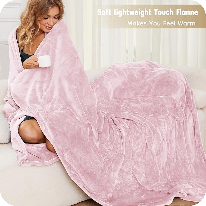 Electric Heated Blanket King Size 90"×100", Comfortable & Luxurious Flannel, 4 Heating Levels & 10 H Auto Shut Off, Light Pink
