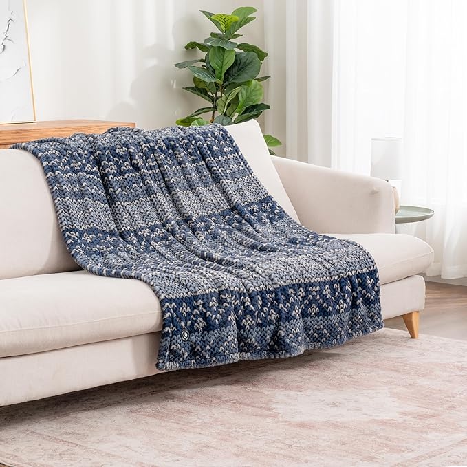 Berkshire Blanket Heated Throw Blanket, Grace Fur to Loftmink Reversible Electric Throw with 4 Heat Levels, Fast Heating Printed Throw for Couch and Bed, Auto Shut-Off Feature (50"x60")