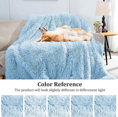JONIYEAR Oversized Decorative Fluffy Faux Fur Throw Blanket Twin Size 60" x 71",Soft Large Luxury Lightweight Furry Blanket,Accent Cozy Shaggy Plush Thick Warm Fuzzy Blankets for Winter Bed Couch,Blue