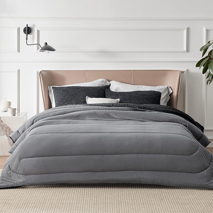 Bedsure Queen Comforter Set - Cooling and Warm Bed Set, Charcoal Black Reversible Bedding for All Season, 3 Pieces, 1 Queen Size Comforter (88"x88") and 2 Pillow Cases(20"x26")