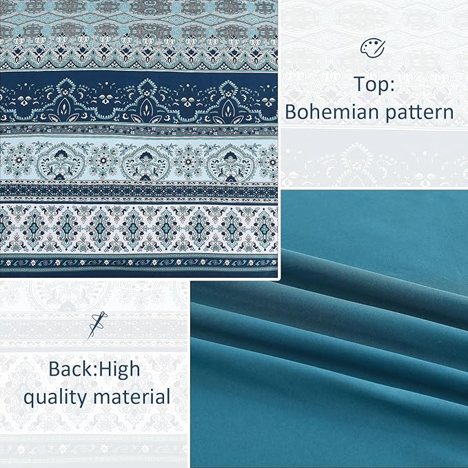 Cottolester Boho Comforter Set California King Size 8 Pieces, Teal Blue Comforter Bohemian Striped Bed in A Bag, Soft Microfiber Bedding Set for All Seasons
