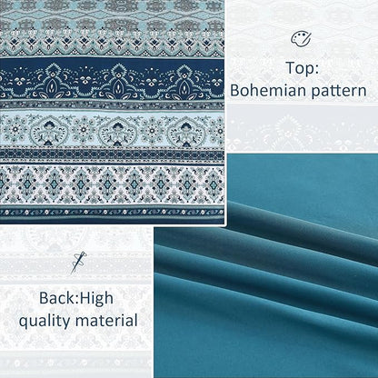Cottolester Boho Comforter Set California King Size 8 Pieces, Teal Blue Comforter Bohemian Striped Bed in A Bag, Soft Microfiber Bedding Set for All Seasons