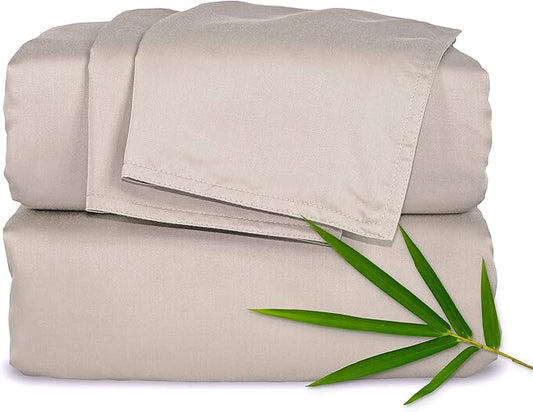 Pure Bamboo Twin Sheets, Genuine 100% Organic Viscose Derived from Bamboo Bed Sheet Set, Luxuriously Soft & Cooling, Double Stitching, 2 Year Quality Promise (Twin, Sand)