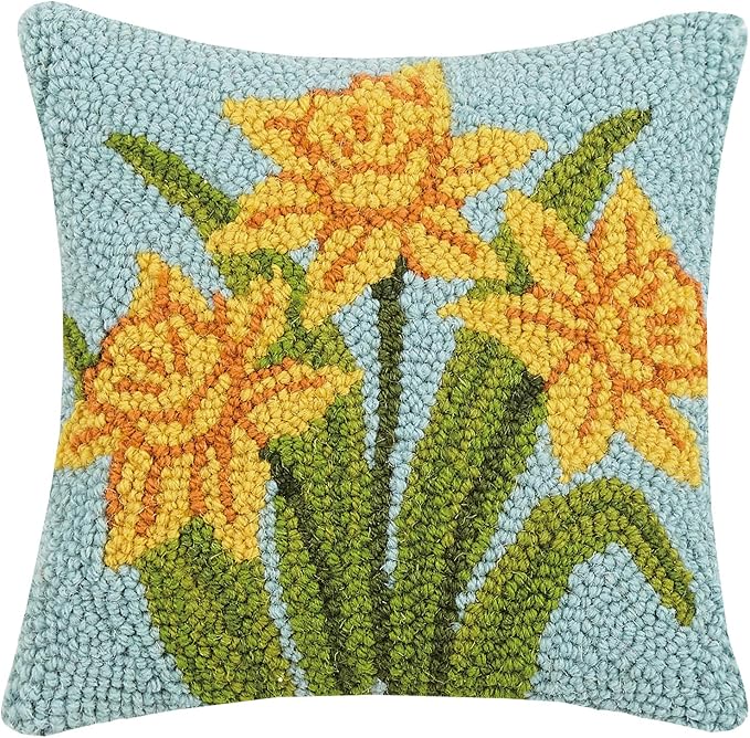 Peking Handicraft 30JES1593C10SQ Daffodil Hook Pillow, 10-inch Square, Wool and Cotton