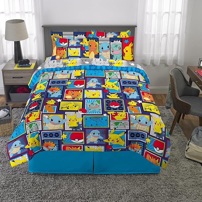 Franco Kids Bedding Super Soft Comforter and Sheet Set with Sham, 7 Piece Full Size, Pokemon