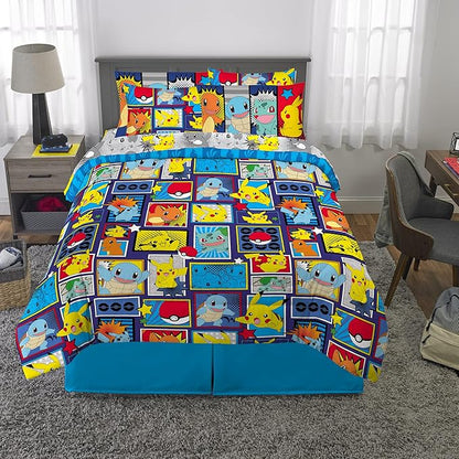 Franco Kids Bedding Super Soft Comforter and Sheet Set with Sham, 7 Piece Full Size, Pokemon