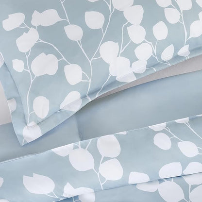 Serta Simply Clean Ellen Soft Modern 3 Piece Botanical Floral Comforter Set with Pillow Case for All Season, King, Light Blue/White