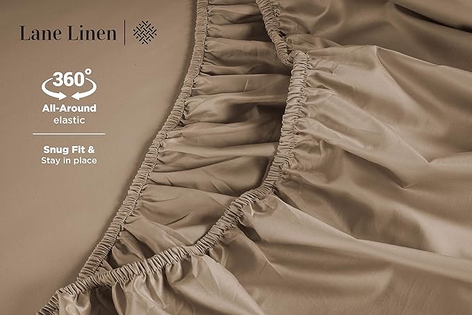 LANE LINEN 600 Thread Count 100% Mercerized Cotton Full Size Sheets Set, Sateen Weave for Soft & Comfy Sleep, 15 inch Deep Pocket Machine wash Bed Sheets, Luzury Hotel Style Full Size Set- Taupe