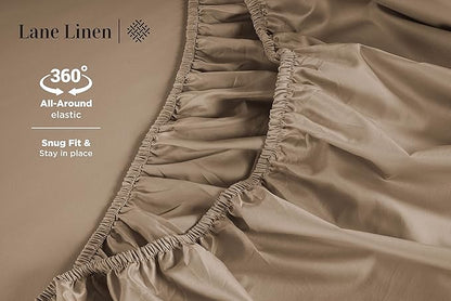 Lane Linen 100% Cotton Bed Sheets – 600 Thread Count Cooling Sheets Queen, Durable Daily Use Bedding, Value Comfort for Nightly Rest, Hotel Sateen Finish, Snug Fit 15" Deep Pocket Fitted Sheet – Taupe
