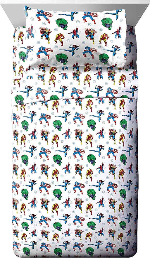 Jay Franco Marvel Avengers Fighting Team 4 Piece Twin Bed Set - Includes Reversible Comforter & Sheet Set Bedding - Super Soft Fade Resistant Microfiber (Official Marvel Product)