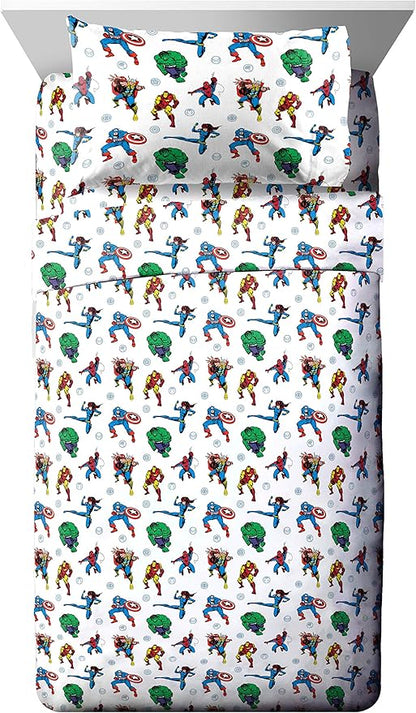 Jay Franco Marvel Avengers Fighting Team 5 Piece Full Bed Set - Includes Reversible Comforter & Sheet Set Bedding - Super Soft Fade Resistant Microfiber (Official Marvel Product)