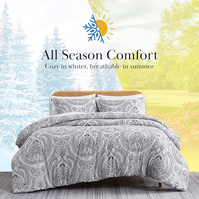 Southshore Fine Living, Inc. Twin Extra Long Comforter Set, Down Alternative Boho Bedding Set, Paisley Print Bedspread, Boho Comforter Twin/XL Size with Matching Pillow Sham, Pure Melody Black