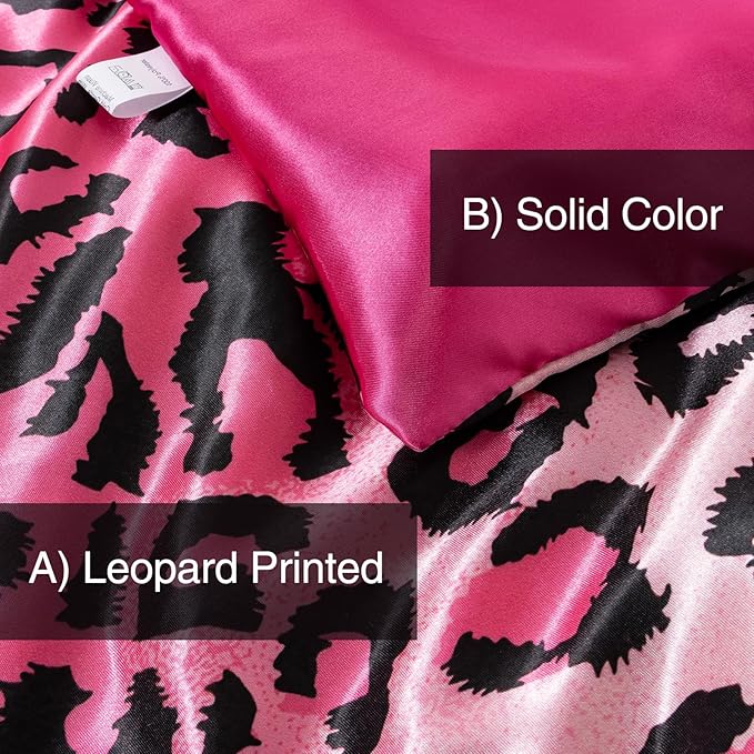 A Nice Night Leopard Printed,Satin Silky Soft Quilt Sexy Luxury Super Soft Microfiber Comforter Quilt Bedding 5PCS Comforter Set, Light Weighted (Pink, Queen(88-by-88-inches))