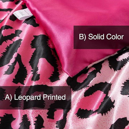 A Nice Night Leopard Printed，Satin Silky Soft Quilt Sexy Luxury Super Soft Microfiber Comforter Quilt Bedding Comforter Set Full/Queen, Light Weighted (Pink, King(88-by-102-inches))