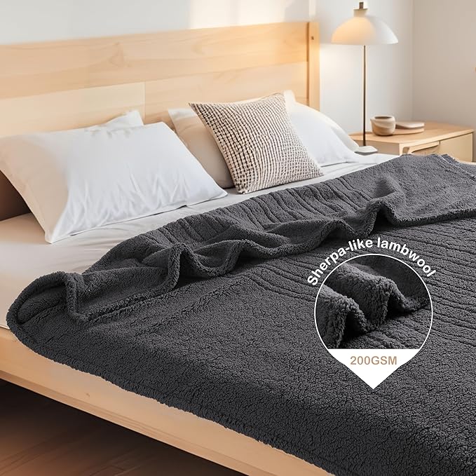 Electric Heated Blanket Twin Size 62"×84" with 9 Heating Levels & 1-10Hs Auto Off, Heating Blankets Double Sided Plush Sherpa, Energy Efficient, Machine Washable, Dark Gray