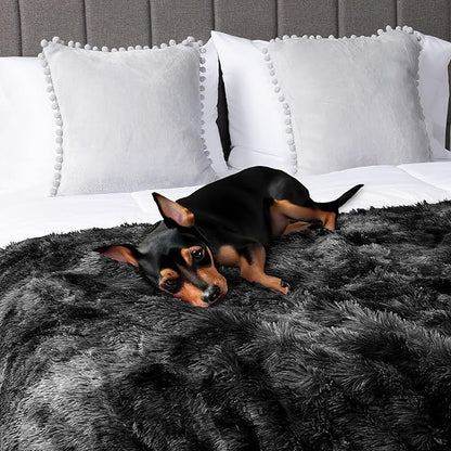 PetAmi Waterproof Dog Blanket for Large Dog, Calming Pet Blanket Bed Couch Cover Protector, Washable Sherpa Faux Fur Throw for Sofa Furniture Protection, Soft Fluffy 60x80 Tie-Dye Black