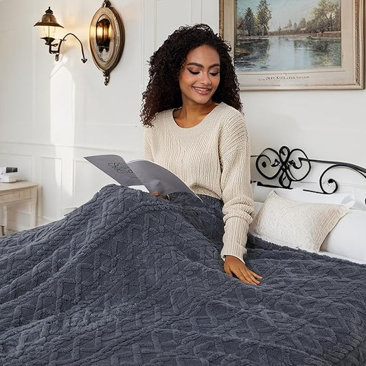 Electric Heated Blanket Throw Size 50"x60", Ultra Soft Sherpa Fleece, 5 Heat Levels & 3-Hour Auto-Off, Fast Heating for Cozy Winter Comfort, Dark Gray