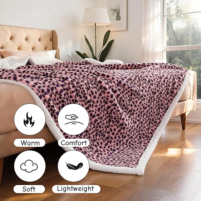 Electric Heated Blanket Full Size 72"x84", Ultra-Soft Plush with Overheat Protection, 9 Adjustable Heat Settings & 10-Hour Auto-Off Timer, Fast Heating for Winter Comfort, Pink Purple Leopard Print