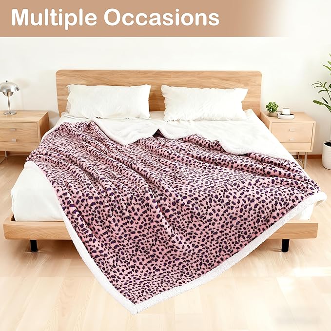 Electric Heated Blanket Full Size 72"×84" with 9 Heating Levels & 1-10Hs Auto Off, Plush Sherpa, Energy Efficient, Machine Washable, for Couch & Bed, Leopard Print Pink & Purple