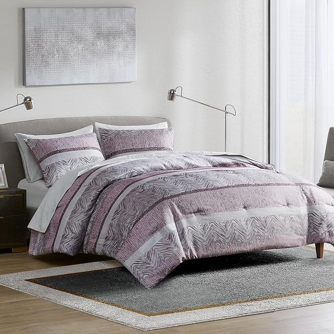 Comfort Spaces Purple Queen Comforter Set - 7 Pieces Trendy Modern Jacquard Bedding Sets with Sheets, All Seasons Skin-Friendly, Lightweight & Soft Microfiber Queen Bed Set, Shams, Queen