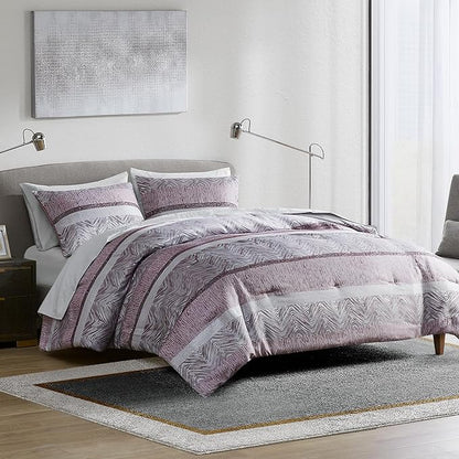 Comfort Spaces Purple Queen Comforter Set - 7 Pieces Trendy Modern Jacquard Bedding Sets with Sheets, All Seasons Skin-Friendly, Lightweight & Soft Microfiber Queen Bed Set, Shams, Queen