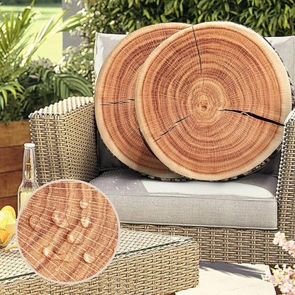 HYSEAS Outdoor Waterproof Throw Pillow, 3D Digital Print Comfortable Kids Funny Cute Wood Log Pillow Circle Seating Floor Cushion for Home, Couch, Bedroom, Living Room, Stump, 16 x 2.75 Inch, 2 Pack