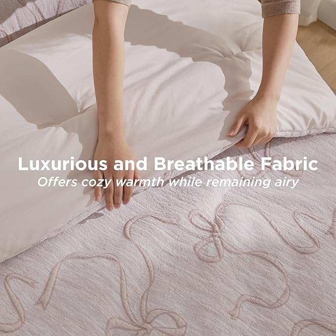 Bedsure King Size Comforter Set, GentleSoft™ 3 Pieces Bow Cute Bedding Pink Room Decor Aesthetic, King Bedding Set Gifts for Her Women, 1 Bed Pink Comforter, 2 Pillow Shams, 104x90 Inches