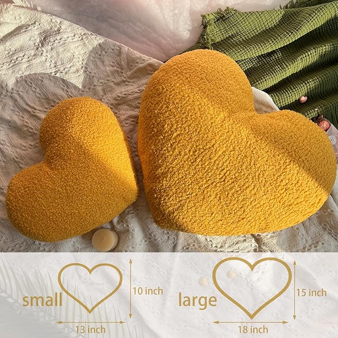 EastTree Heart Pillows, Ginger Heart Shaped Pillows, Love Throw Pillows, Cute Sherpa Heart Decor, Large Fluffy Pillows, Women Girls Living Bedroom Home Decoration 15x18 Inch