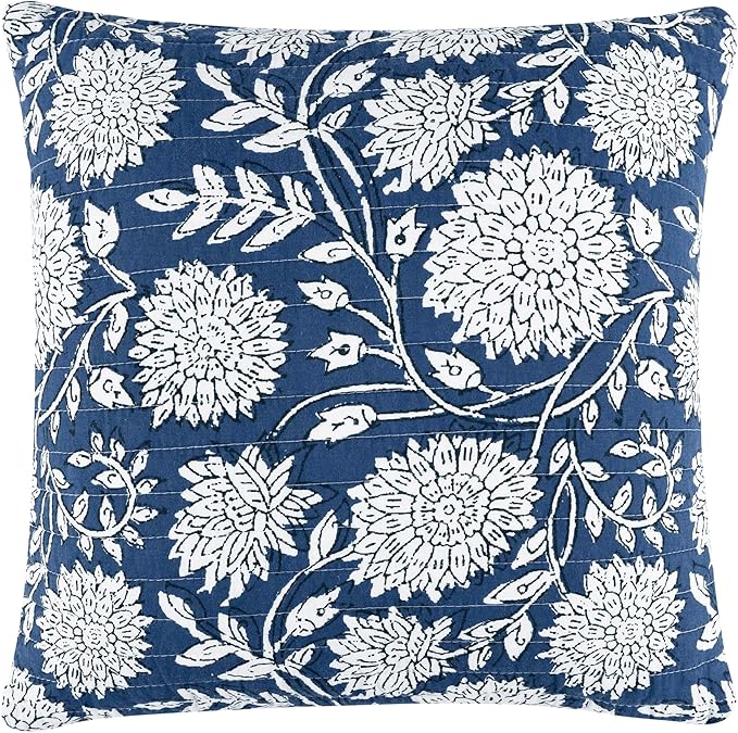 Levtex Home - Adare Denim Quilted Pillow - Decorative Pillow (18x18in.) - Floral - Blue White