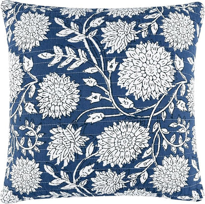 Levtex Home - Adare Denim Quilted Pillow - Decorative Pillow (18x18in.) - Floral - Blue White