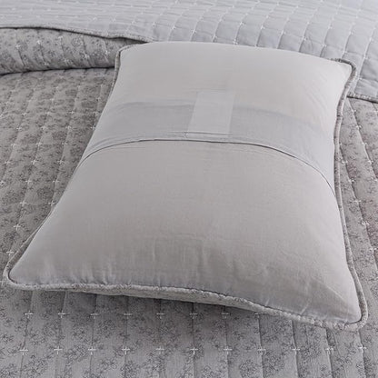 Soul & Lane Gray Whisper Cotton Quilt Set - Queen Size with 2 Shams, Geometric Quilted Comforter, Lightweight Modern Diamond Bedspread in Grey Tones, Diamond Stitched Bedding