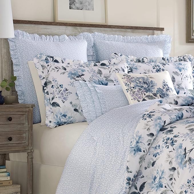 Laura Ashley - Throw Pillow with Envelope Closure, Elegant Home Decor for Bed or Sofa (Chloe Blue, 16" x 16")