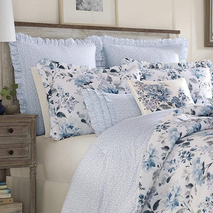 Laura Ashley - Throw Pillow with Envelope Closure, Elegant Home Decor for Bed or Sofa (Chloe Blue, 16" x 16")