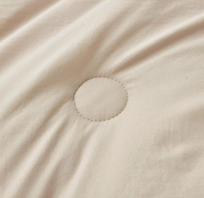 Chezmoi Collection Nora Light Sand Comforter Set King Size 3-Piece Fluffy Soft Stone-Washed Ruffled Shabby Chic Bedding for All Season