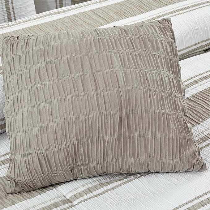 Modern Threads 5-Piece Jacquard Comforter Set, Lonnie King in White Taupe – Elegant Comforter, 2 Pillow Shams, and 2 Decorative Pillows