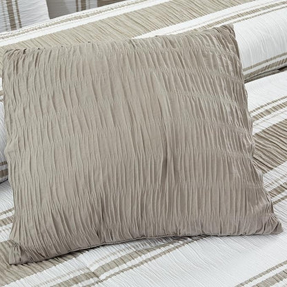 Modern Threads 5-Piece Jacquard Comforter Set, Lonnie King in White Taupe – Elegant Comforter, 2 Pillow Shams, and 2 Decorative Pillows