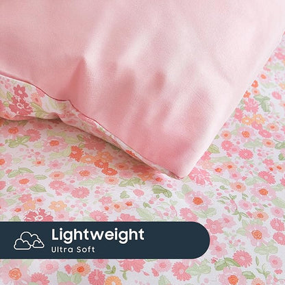 Wake In Cloud - Floral Comforter Set with Sheets, Cute Vintage Flower Cottagecore Aesthetic for Women Teen Girls, 7 Pieces Bed in a Bag, Pink, Full Size